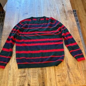 Club Room luxury Macy’s 100% cashmere Red blue Green Striped Crewneck Sweater